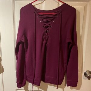 Yogalicious Plum Colored Long Sleeve Lace Up Front Top